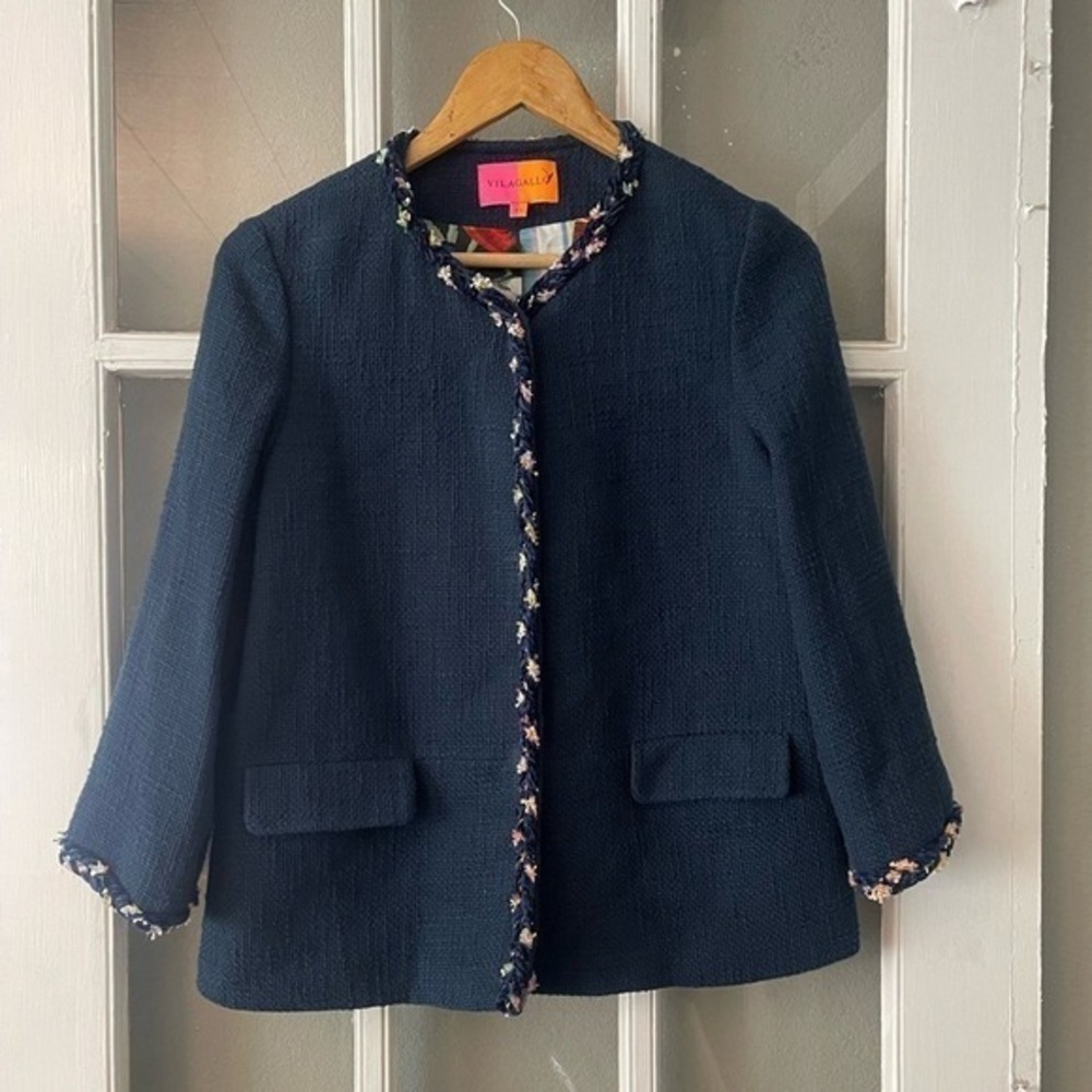 Vilagallo Navy Blue Tweed Blazer‎